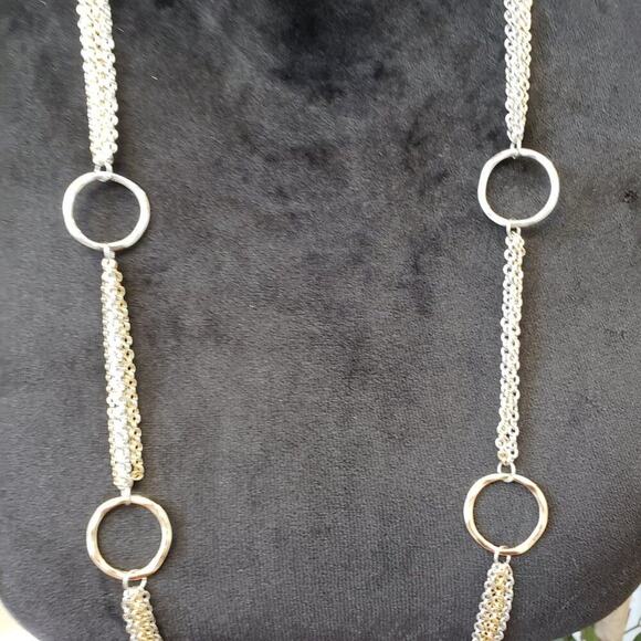 Womens Gold Silver Ring Station Multi-Chain Long Necklace with Lobster Clasp - Picture 4 of 6